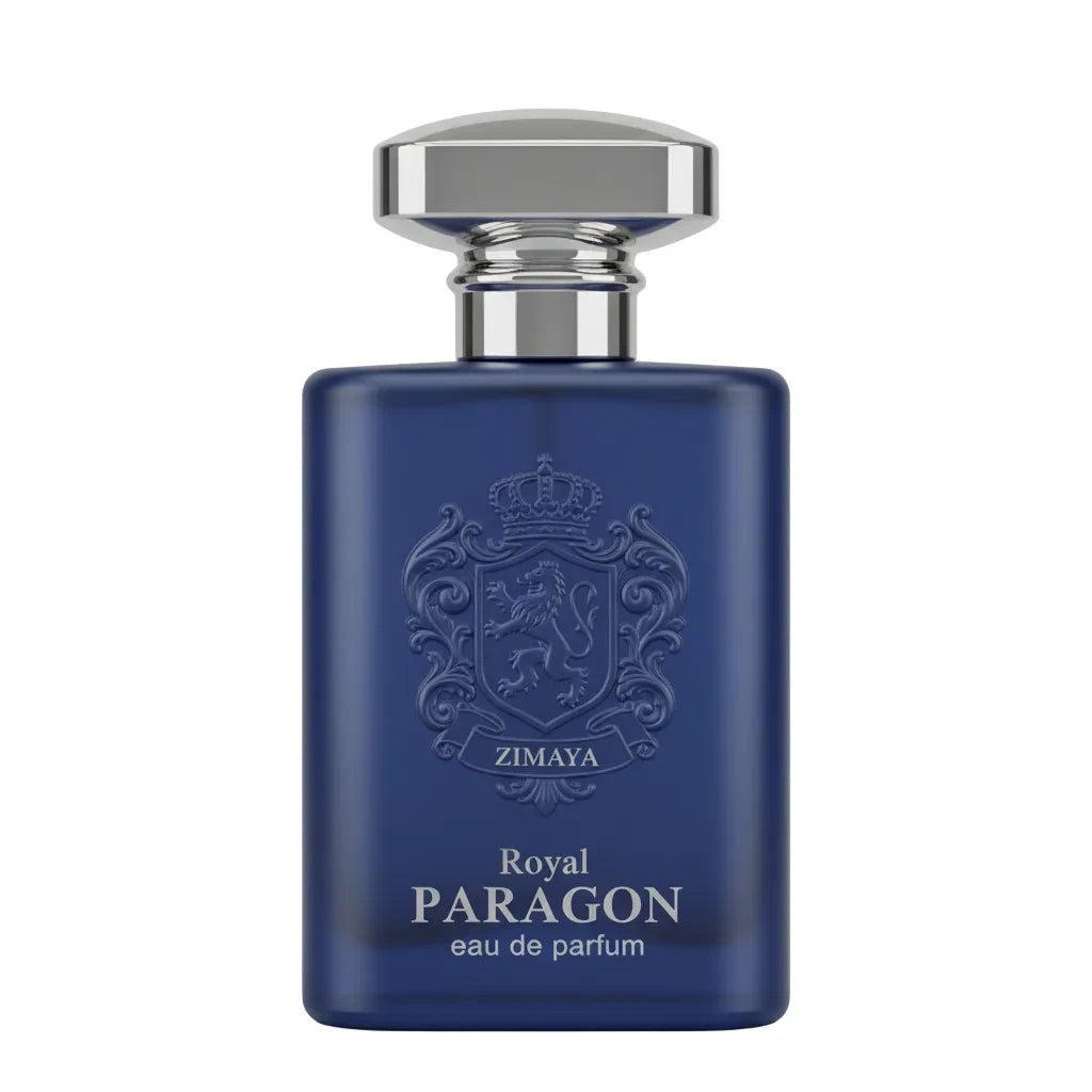 Royal Paragon Eau De Parfum bottle with silver cap on a light gray background