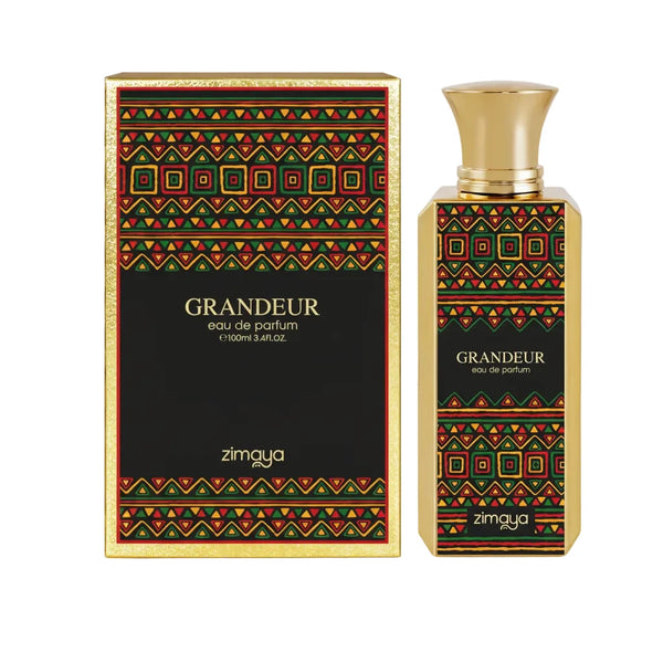 Grandeur eau de parfum packaging with geometric design on a white background