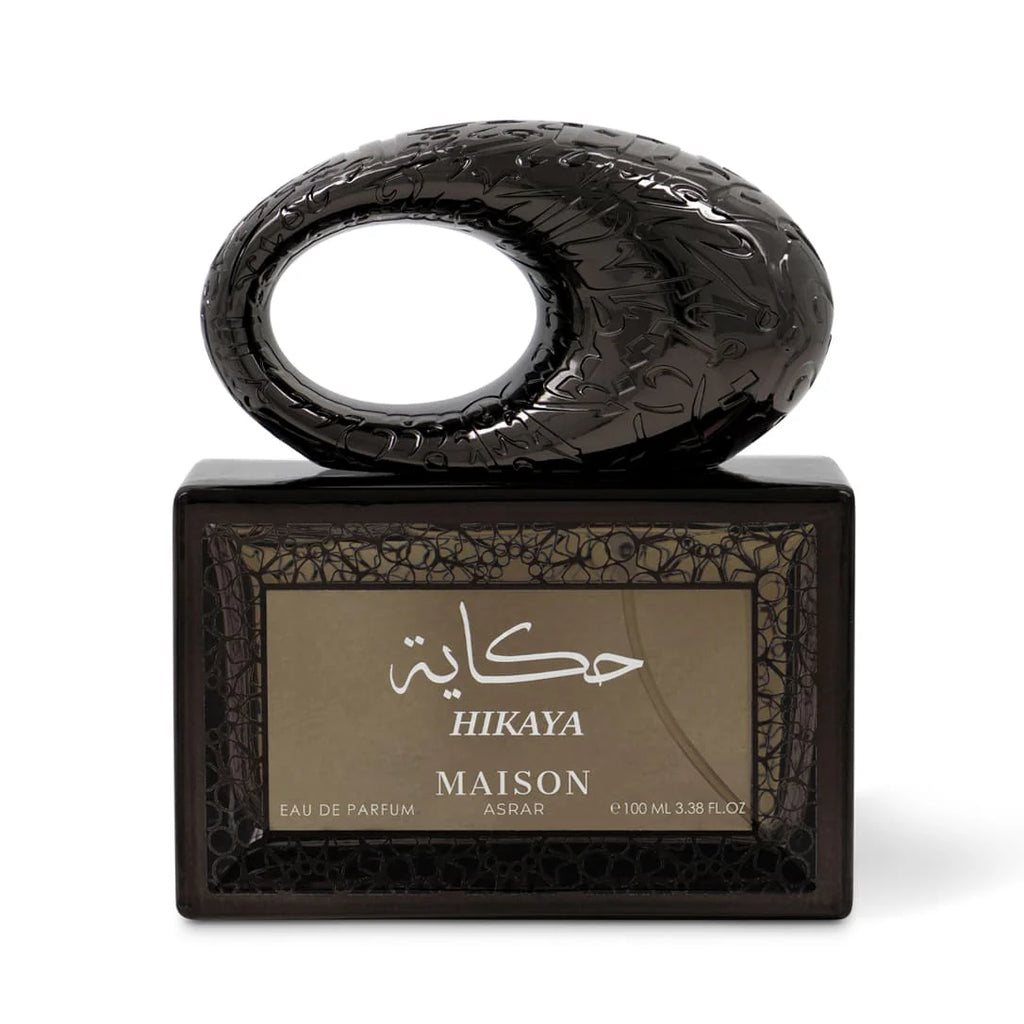 Hikaya Maison Asrar perfume bottle on a white background