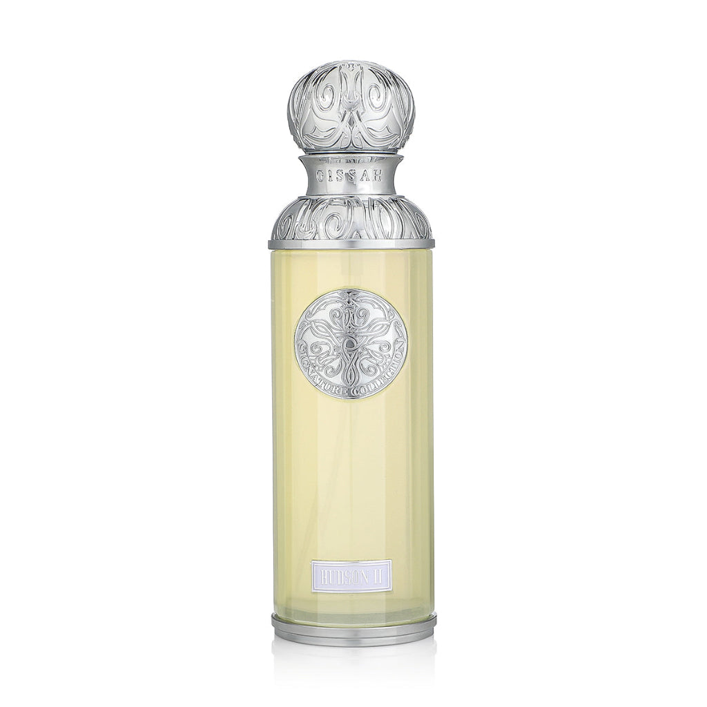 Perfume bottle with decorative cap on a white background