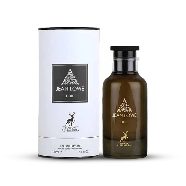 Jean Lowe Noir perfume bottle and packaging on a white background