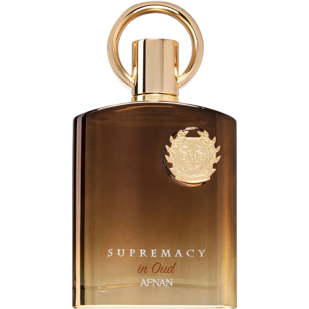 Perfume bottle labeled 'Supremacy in Oud' by Afnan on a white background