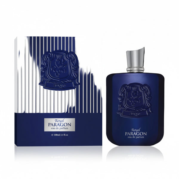 Royal Paragon perfume bottle and packaging with 'Royal Paragon' branding on a white background