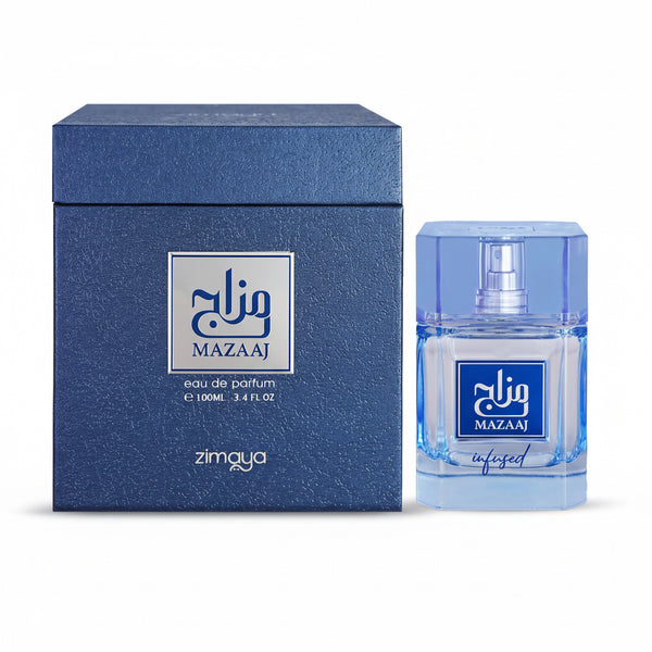 Mazaaj eau de parfum bottle and packaging on a white background