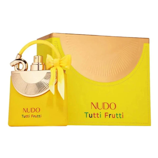 Nudo Tutti Frutti perfume with yellow packaging on a white background