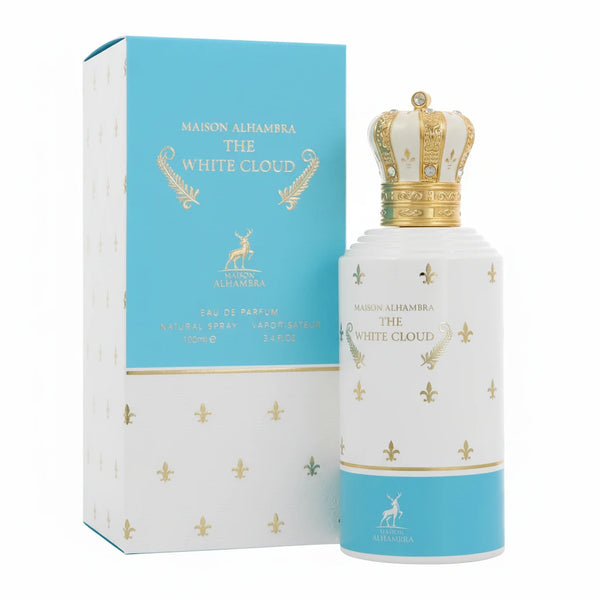 Maison Alhambra The White Cloud perfume bottle and packaging on a white background