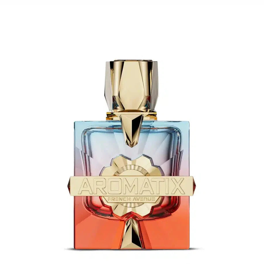 Perfume  Aromatix Teas Me with gradient design and gold accents on a white background